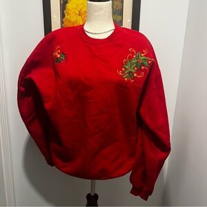 Jerzees Christmas Sweatshirt Long Sleeve Crew Neck Women’s Size XL Red Xmas